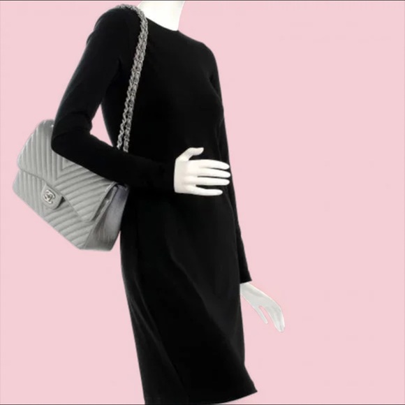 SOLD - Chanel Caviar Classic Jumbo Chevron Double Flap Bag - Picture 9 of 9